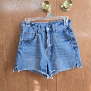 Classic High-Rise Denim Shorts in Light Blue